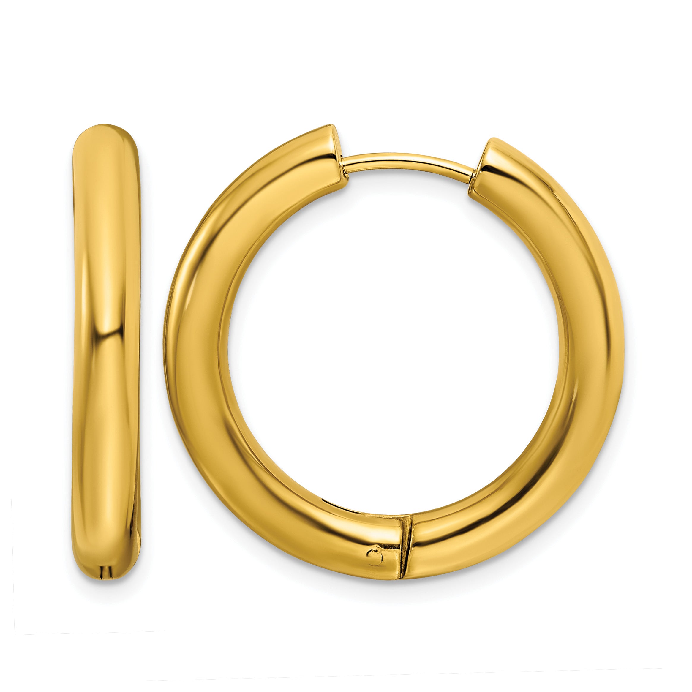 Stainless Steel Gold-Tone Polished Hinged Huggie Hoop Earrings