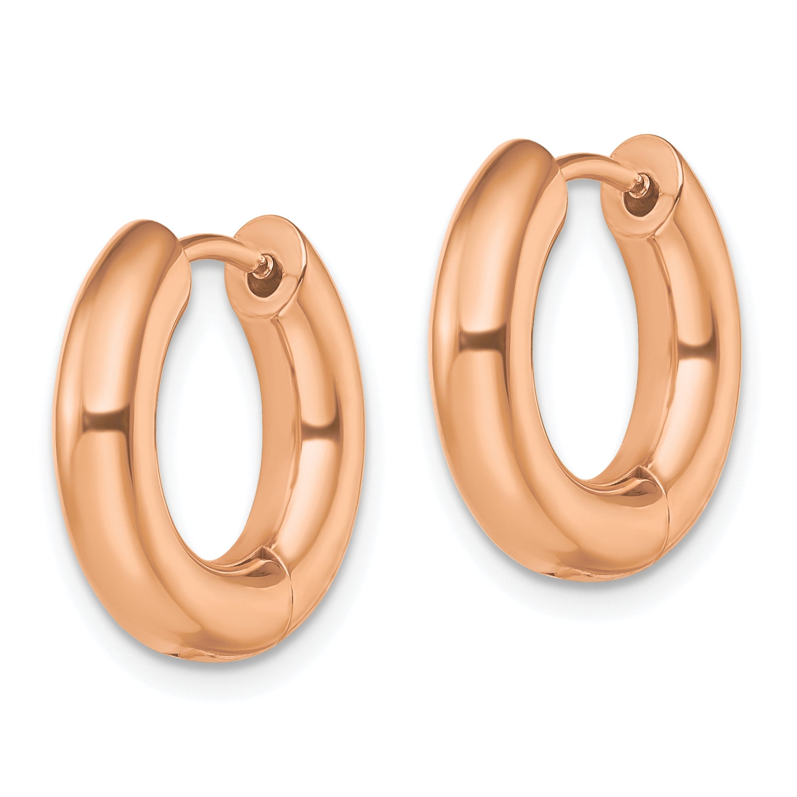 Chisel Stainless Steel Polished Rose IP-plated 4mm Hinged Hoop Earrings