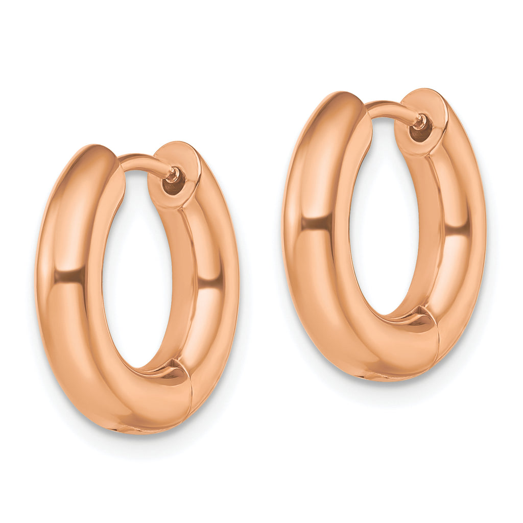 Chisel Stainless Steel Polished Rose IP-plated 4mm Hinged Hoop Earrings