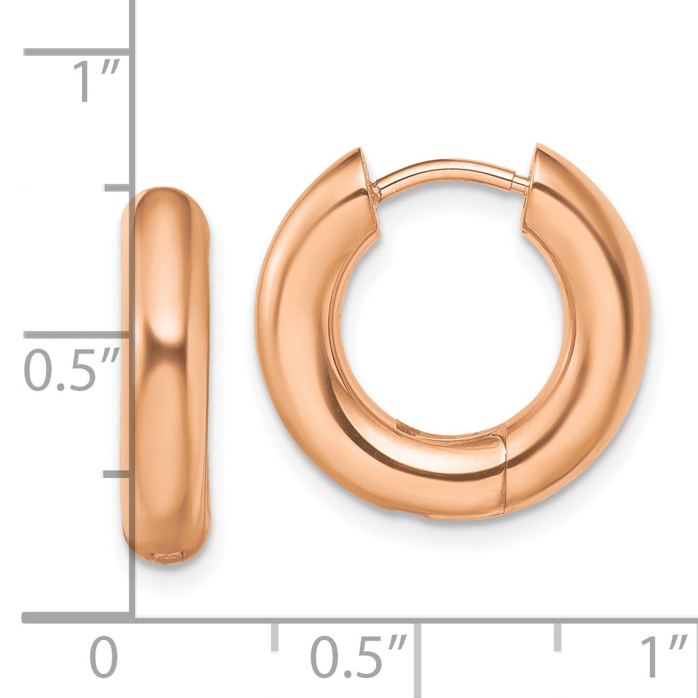 Chisel Stainless Steel Polished Rose IP-plated 4mm Hinged Hoop Earrings