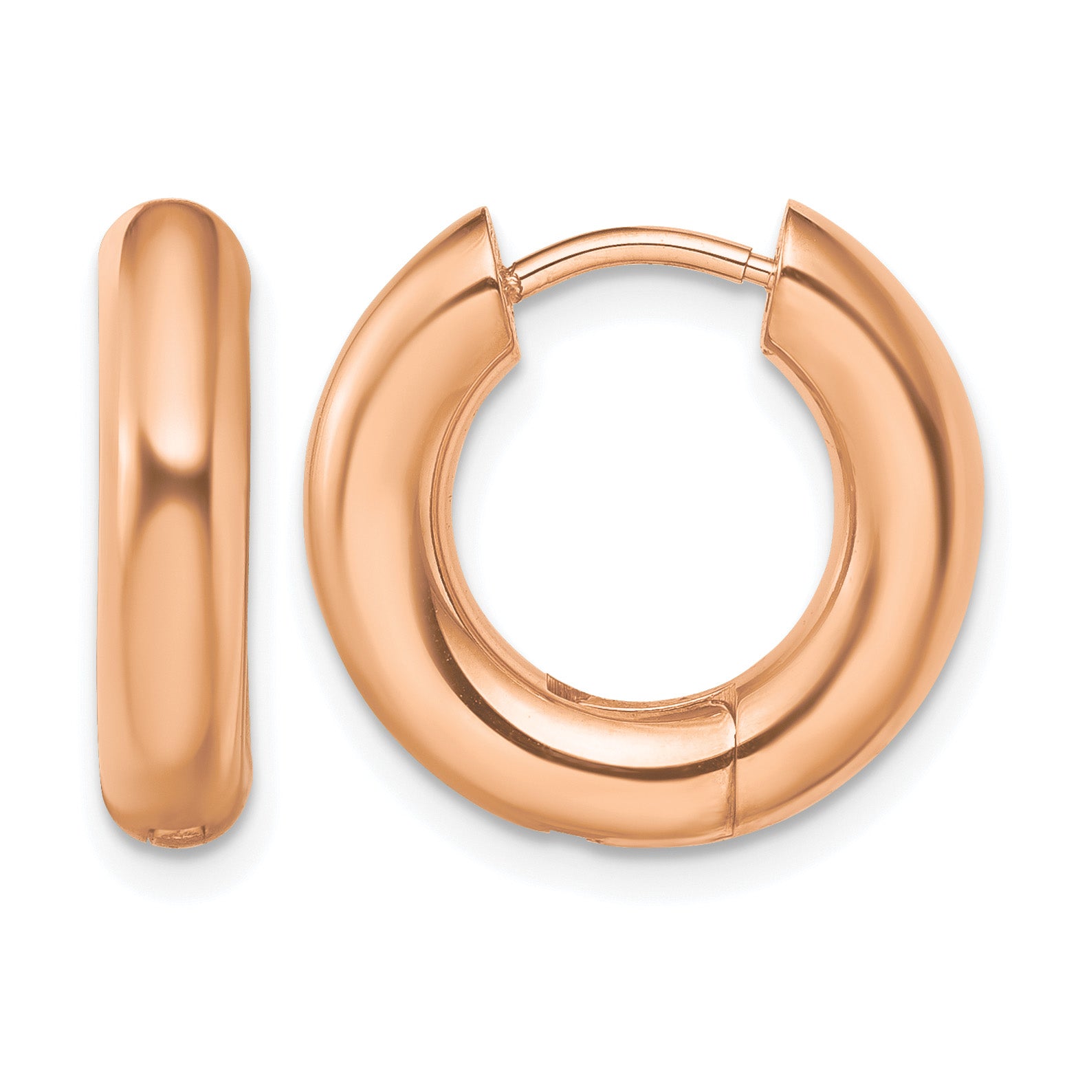Stainless Steel Rose Gold-Tone Polished Hinged Huggie Hoop Earrings