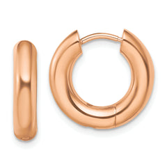 Chisel Stainless Steel Polished Rose IP-plated 4mm Hinged Hoop Earrings