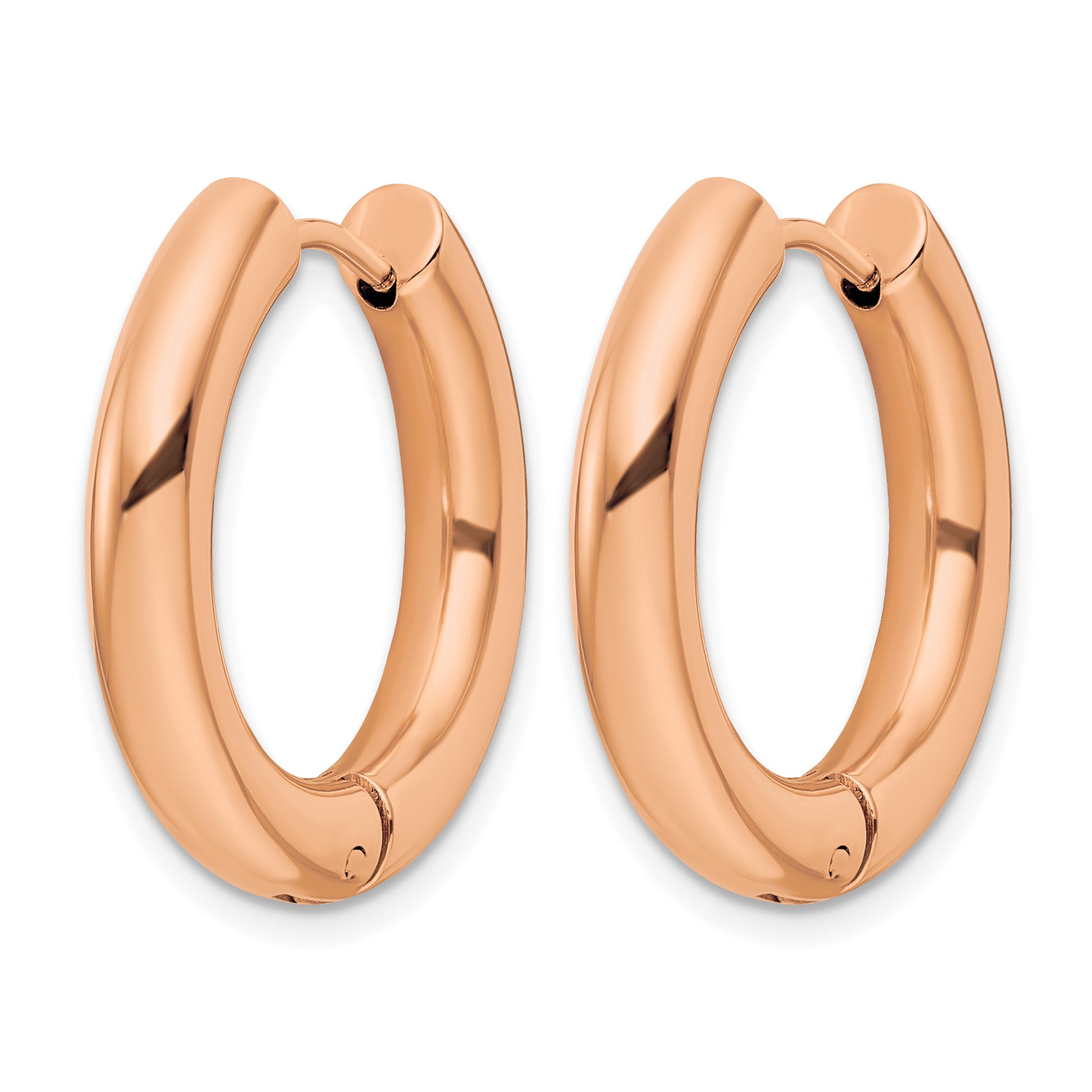 Stainless Steel Rose Gold-Tone Polished Hinged Huggie Hoop Earrings Secondary image
