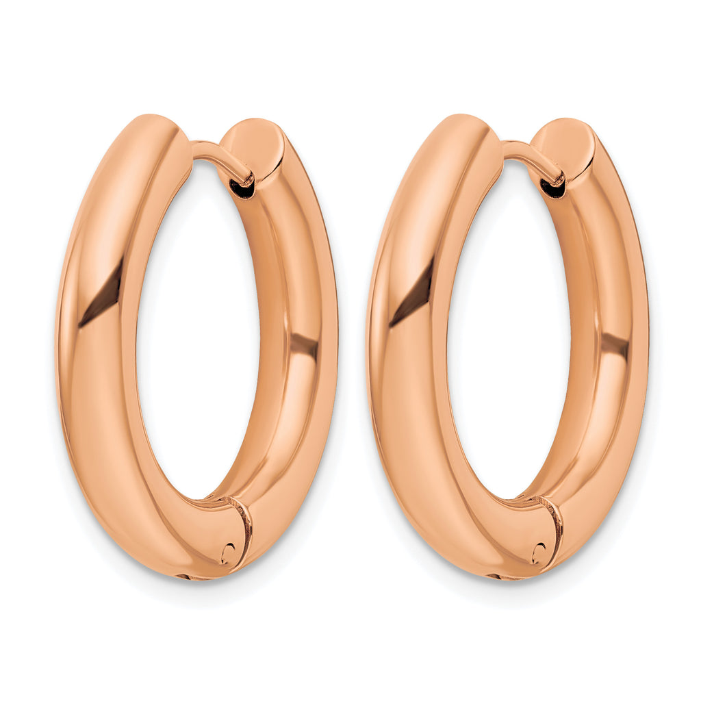 Stainless Steel Rose Gold-Tone Polished Hinged Huggie Hoop Earrings