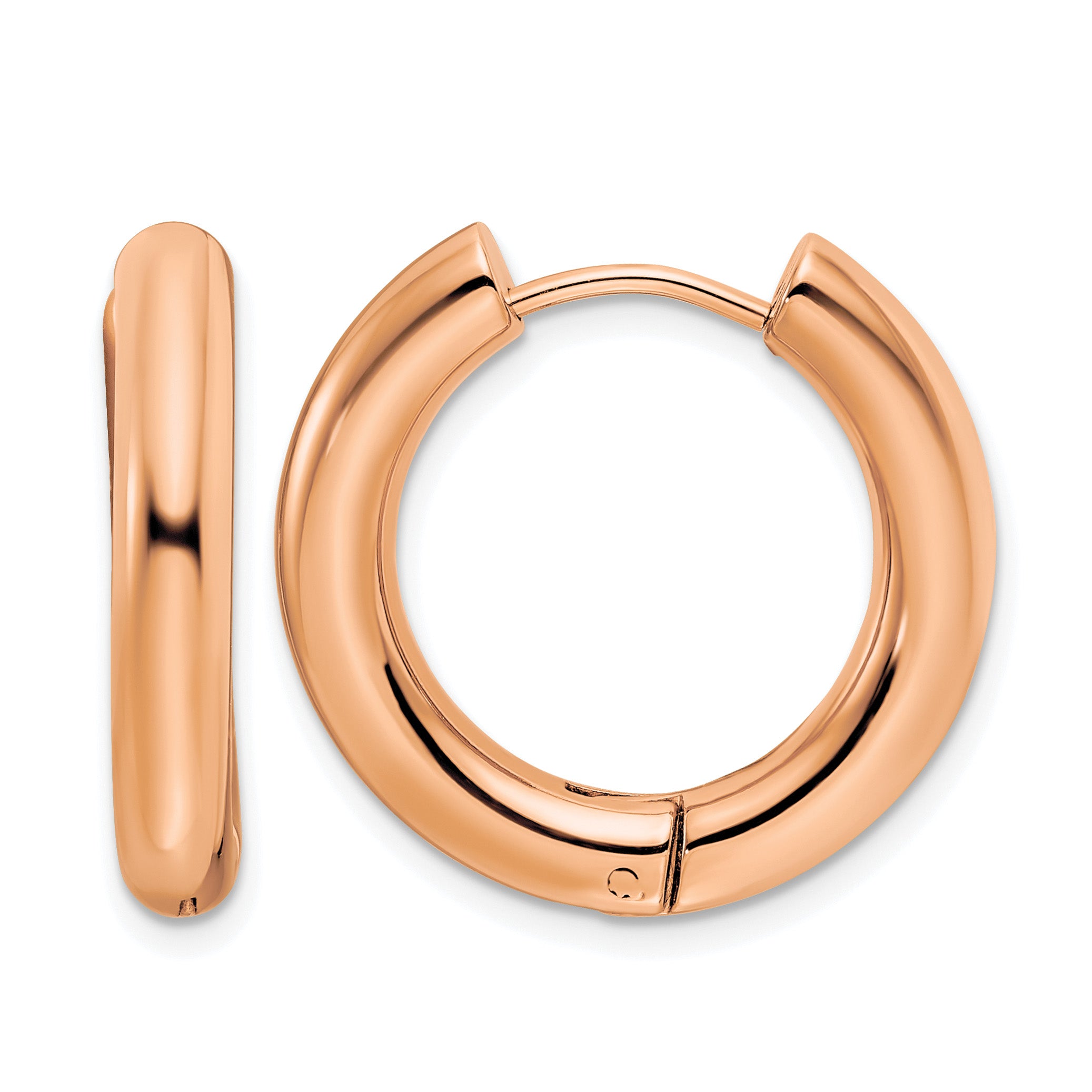 Stainless Steel Rose Gold-Tone Polished Hinged Huggie Hoop Earrings