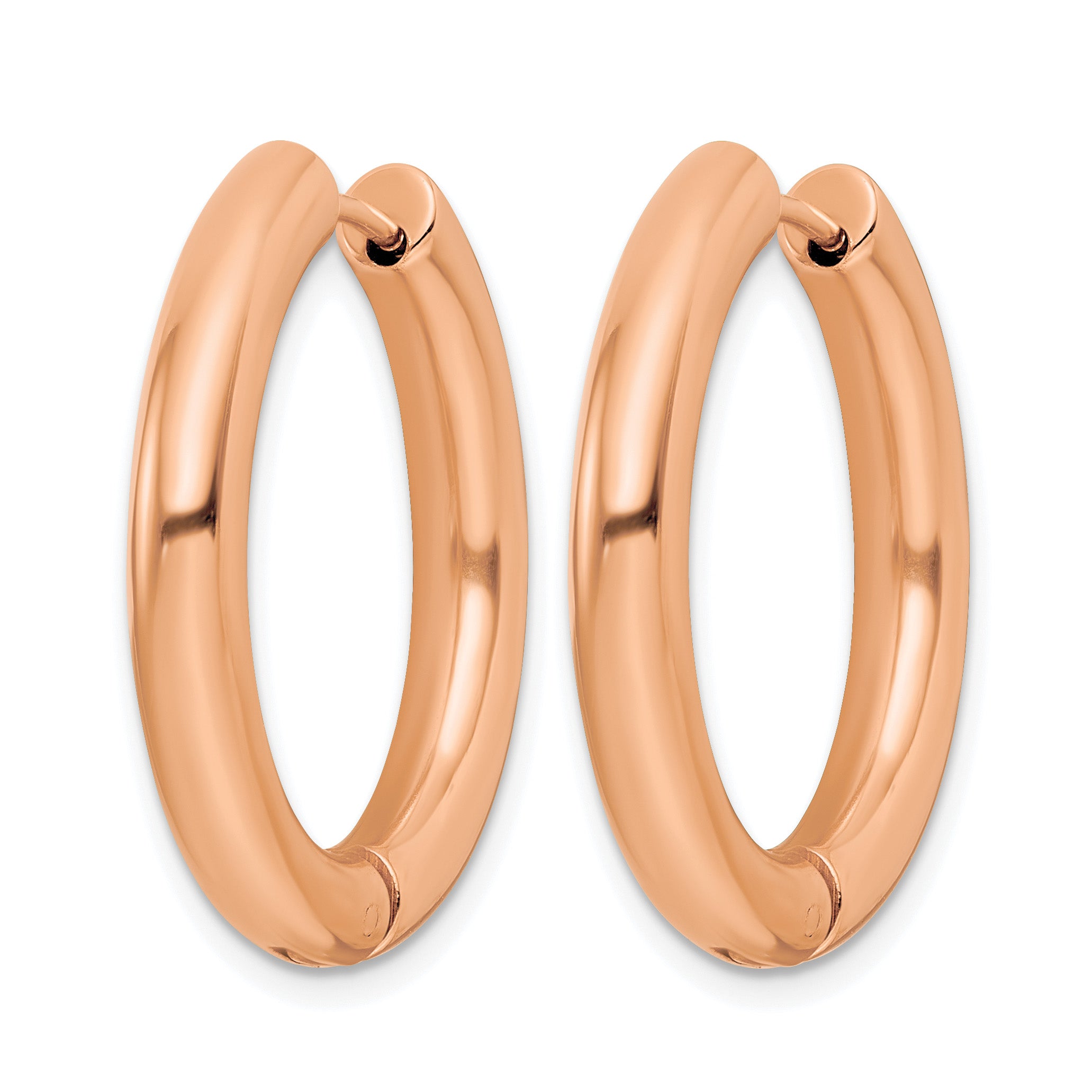 Stainless Steel Rose Gold-Tone Polished Hinged Huggie Hoop Earrings