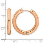 Stainless Steel Rose Gold-Tone Polished Hinged Huggie Hoop Earrings