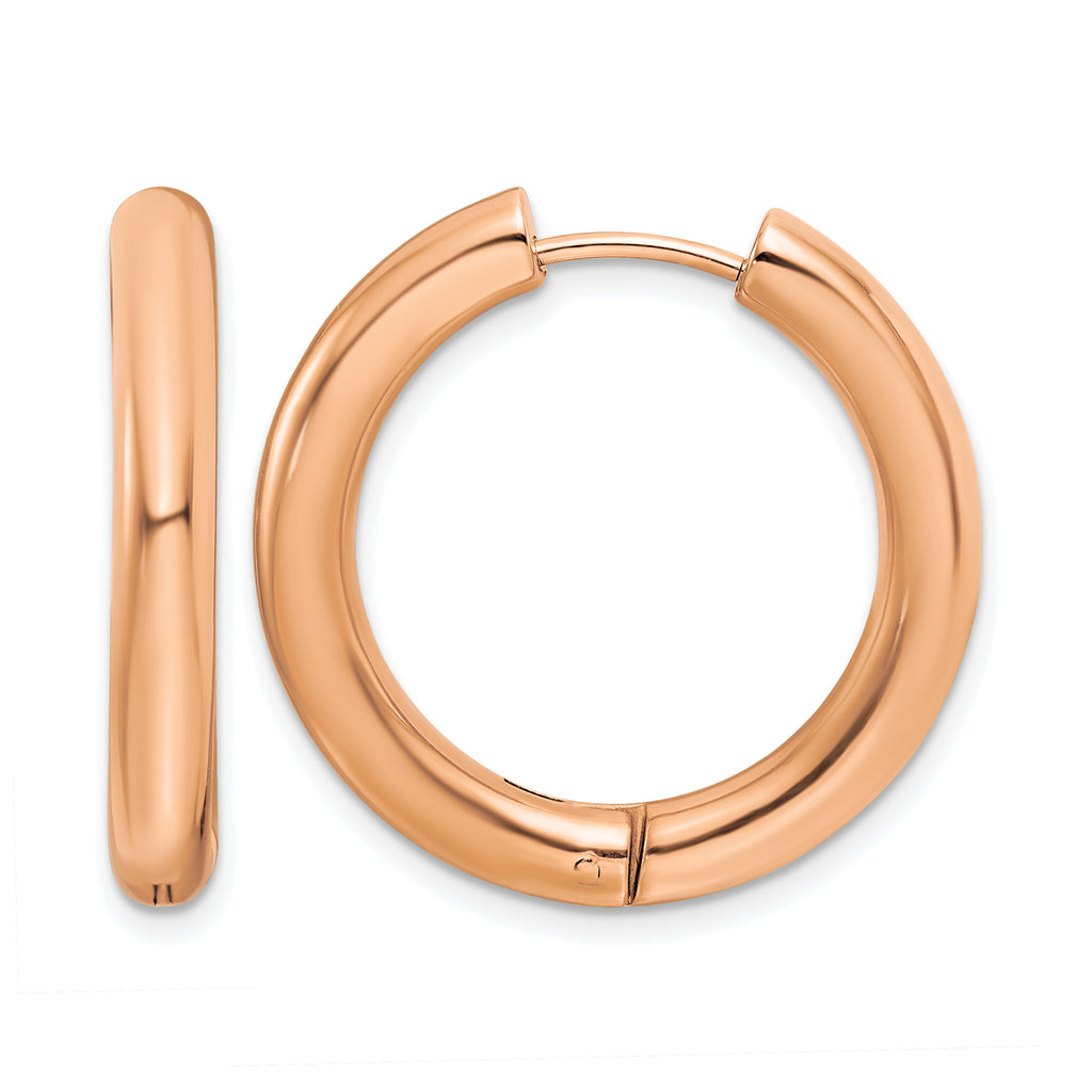 Stainless Steel Rose Gold-Tone Polished Hinged Huggie Hoop Earrings