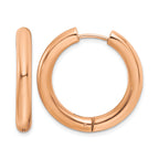 Stainless Steel Rose Gold-Tone Polished Hinged Huggie Hoop Earrings