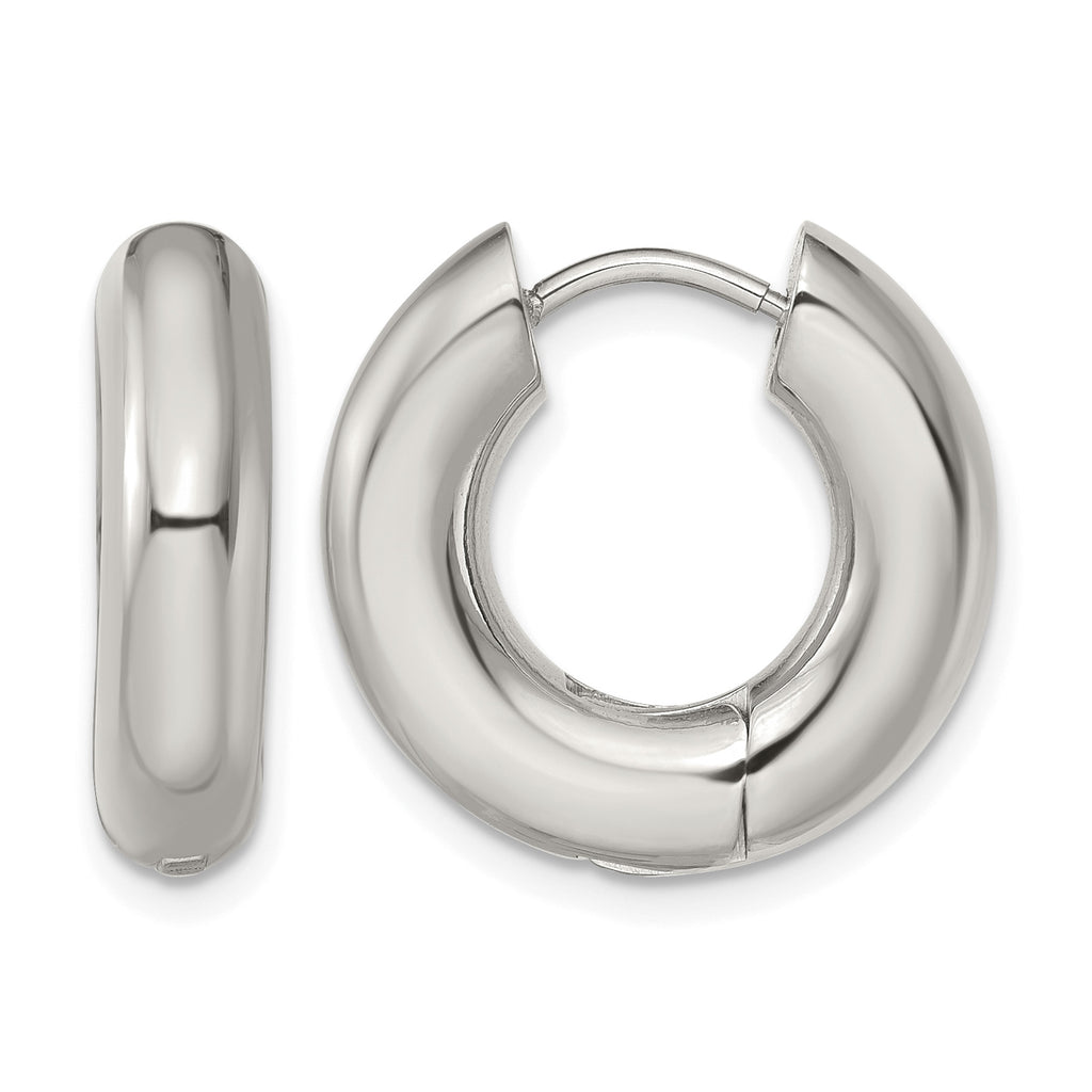 Stainless Steel Polished Hinged Huggie Hoop Earrings