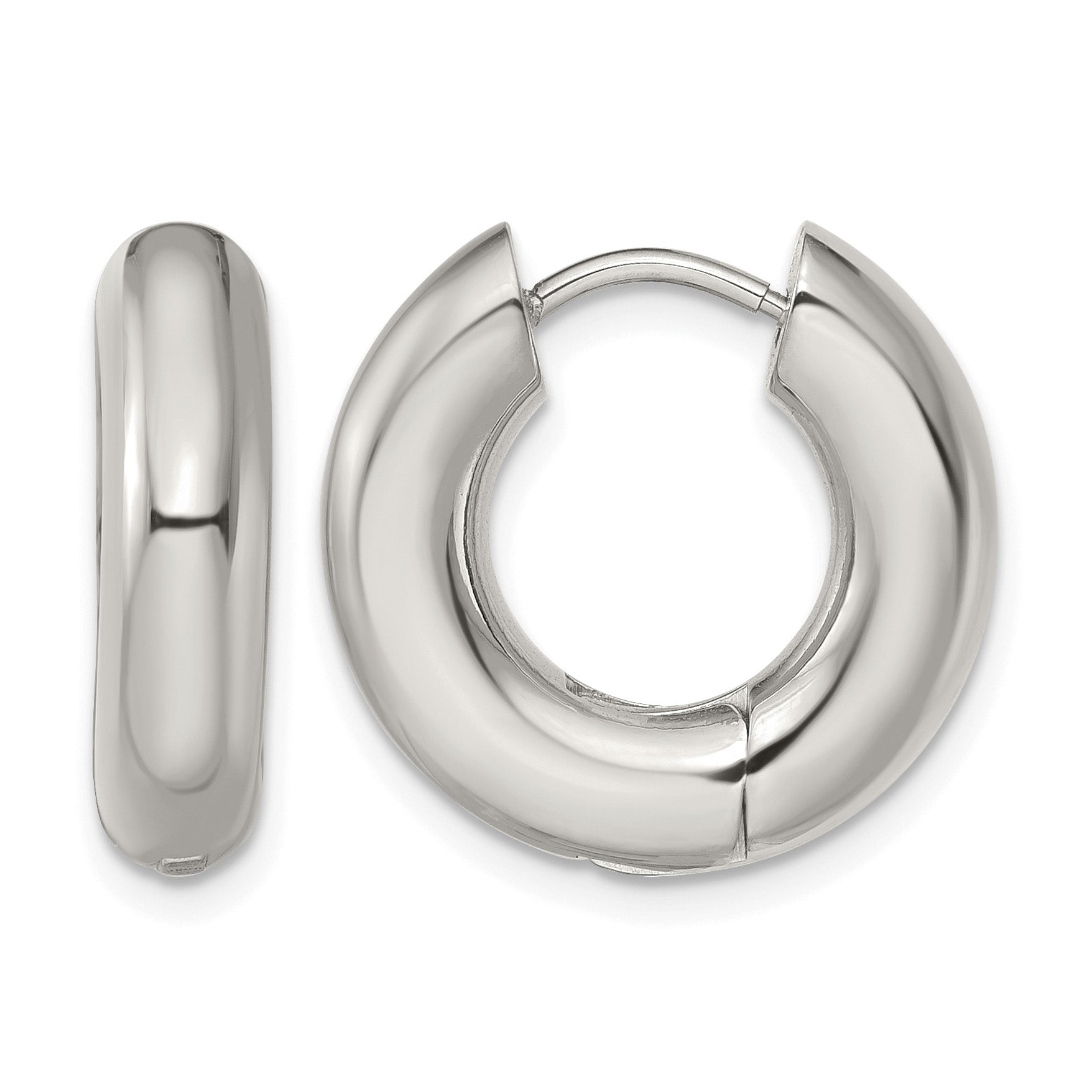 Stainless Steel Polished Hinged Huggie Hoop Earrings