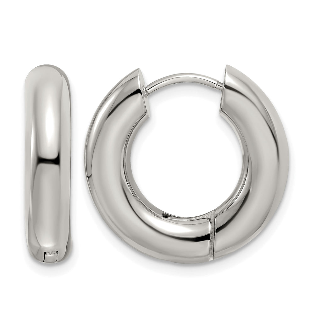 Stainless Steel Polished Hinged Huggie Hoop Earrings