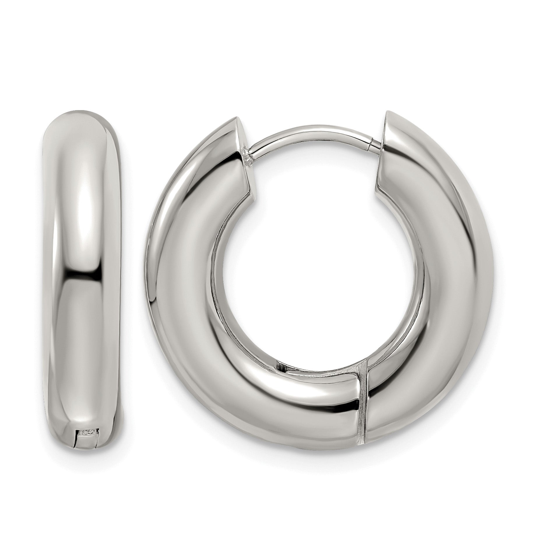 Stainless Steel Polished Hinged Huggie Hoop Earrings