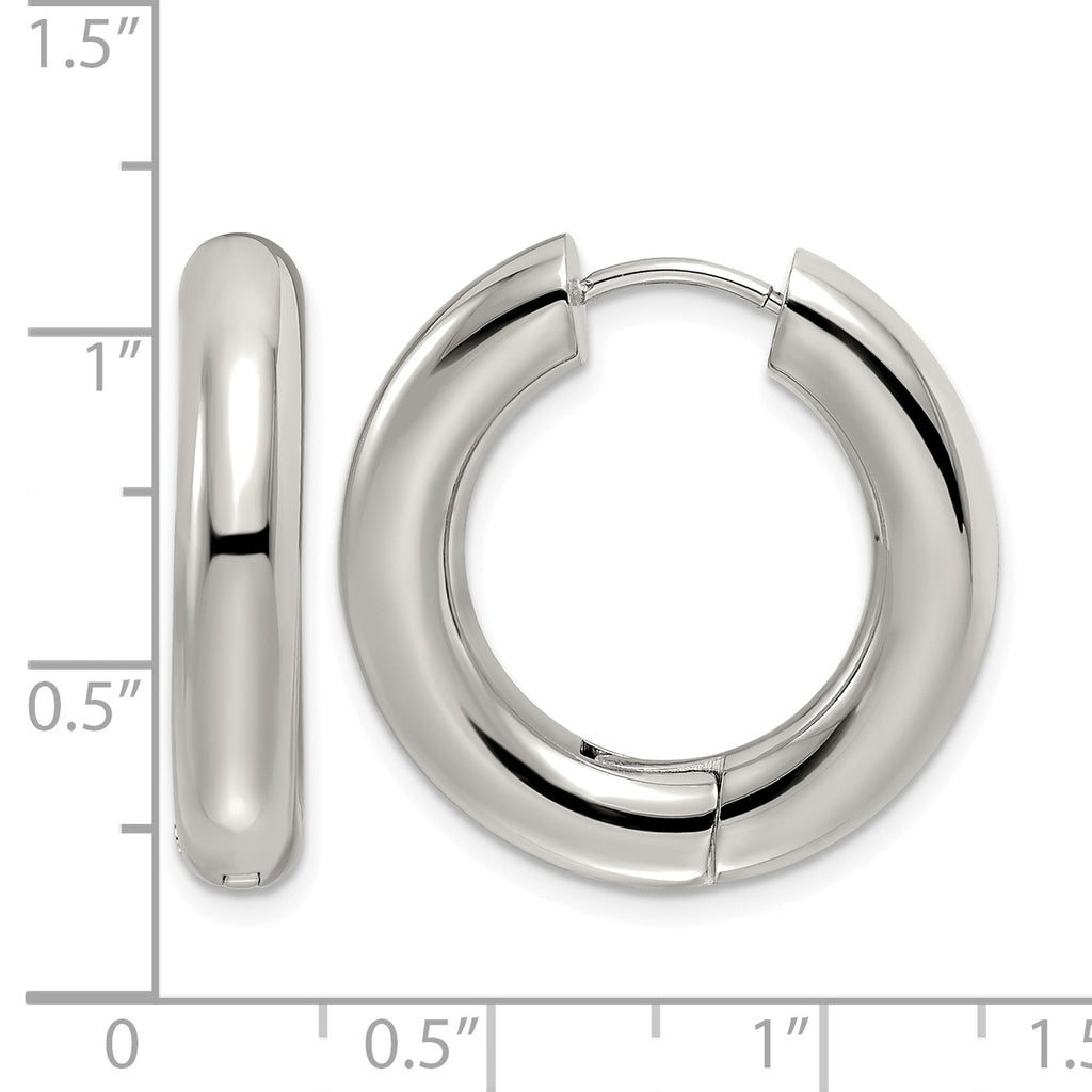 Stainless Steel Polished Hinged Huggie Hoop Earrings