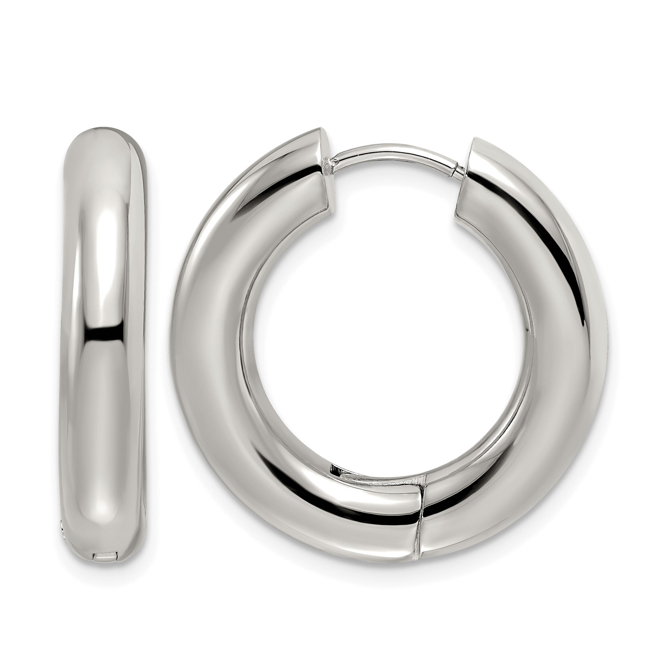 Stainless Steel Polished Hinged Huggie Hoop Earrings Main image
