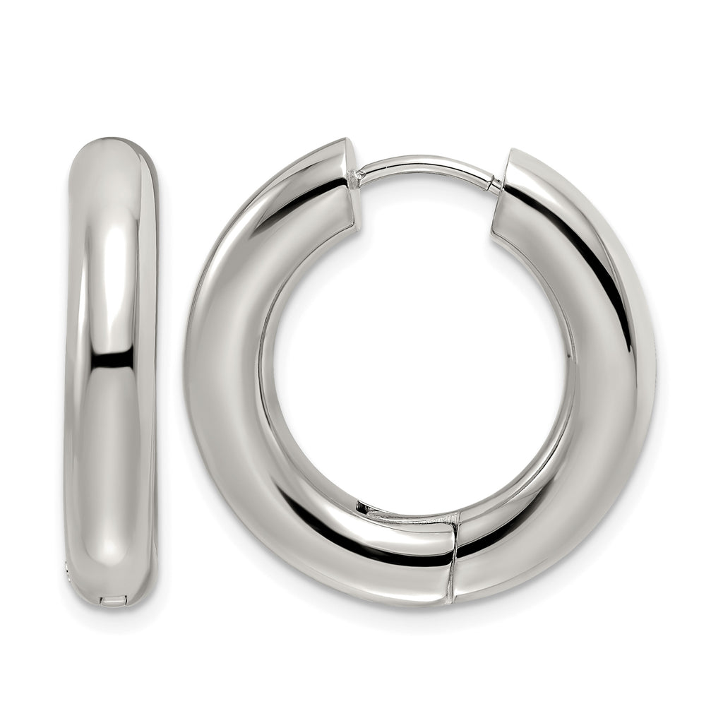 Stainless Steel Polished Hinged Huggie Hoop Earrings
