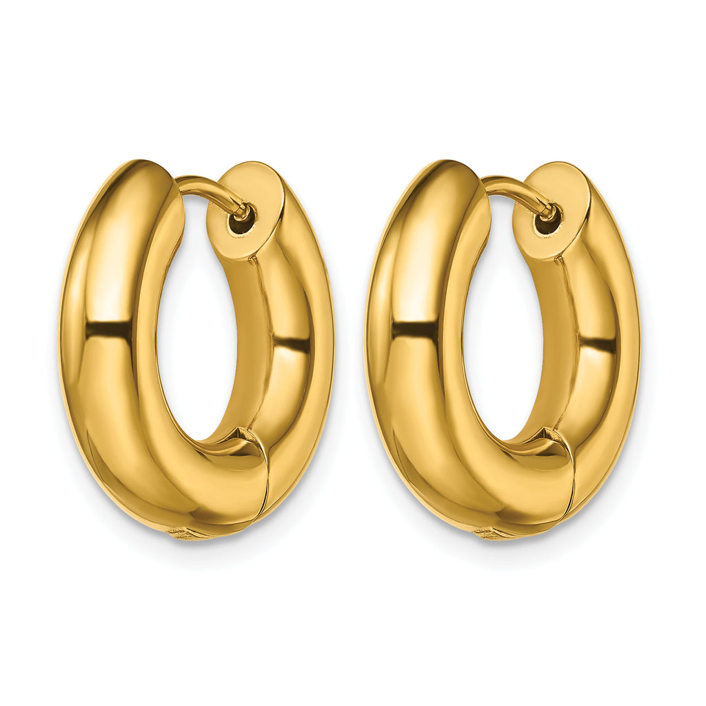 Stainless Steel Gold-Tone Polished Hinged Huggie Hoop Earrings