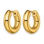 Stainless Steel Gold-Tone Polished Hinged Huggie Hoop Earrings