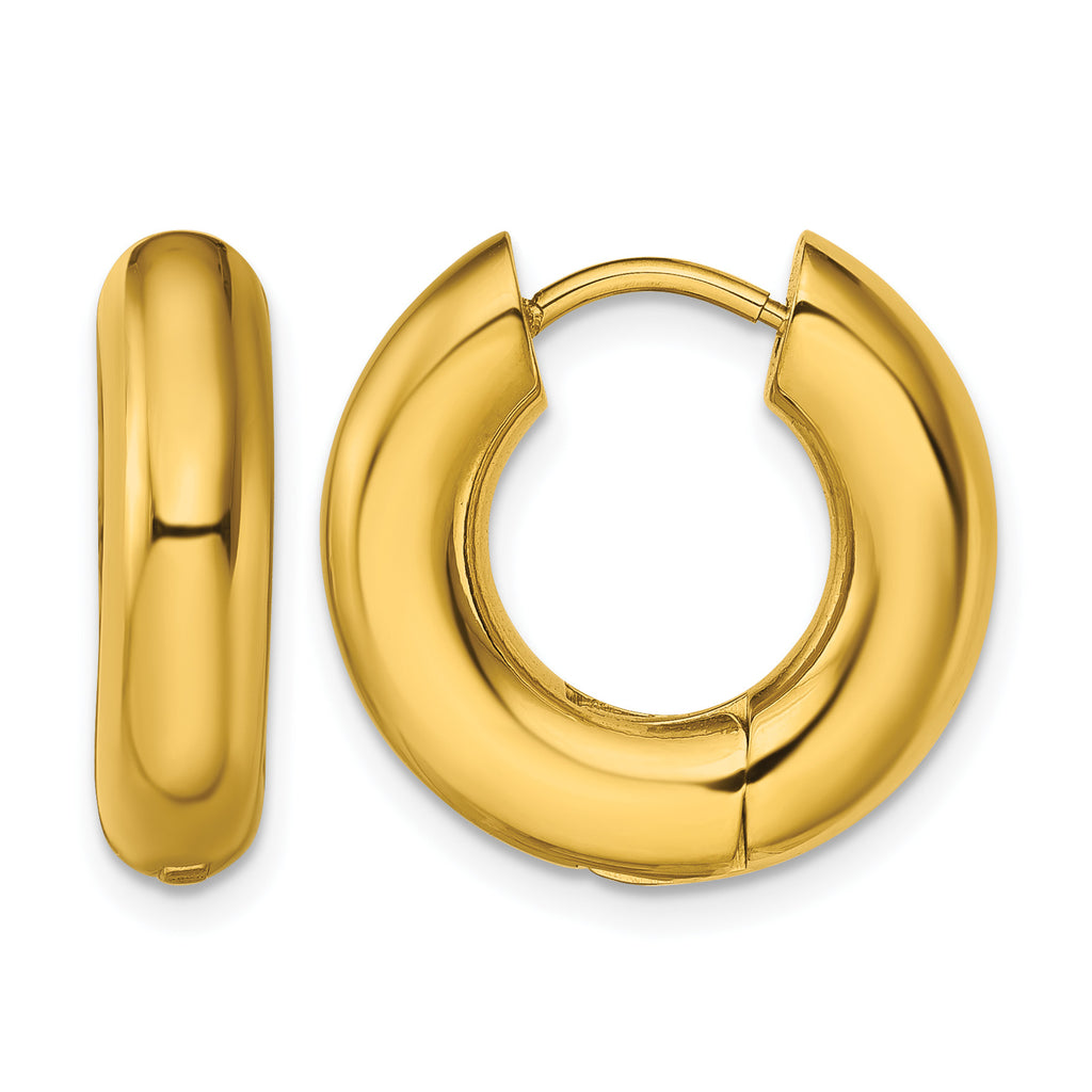 Stainless Steel Gold-Tone Polished Hinged Huggie Hoop Earrings