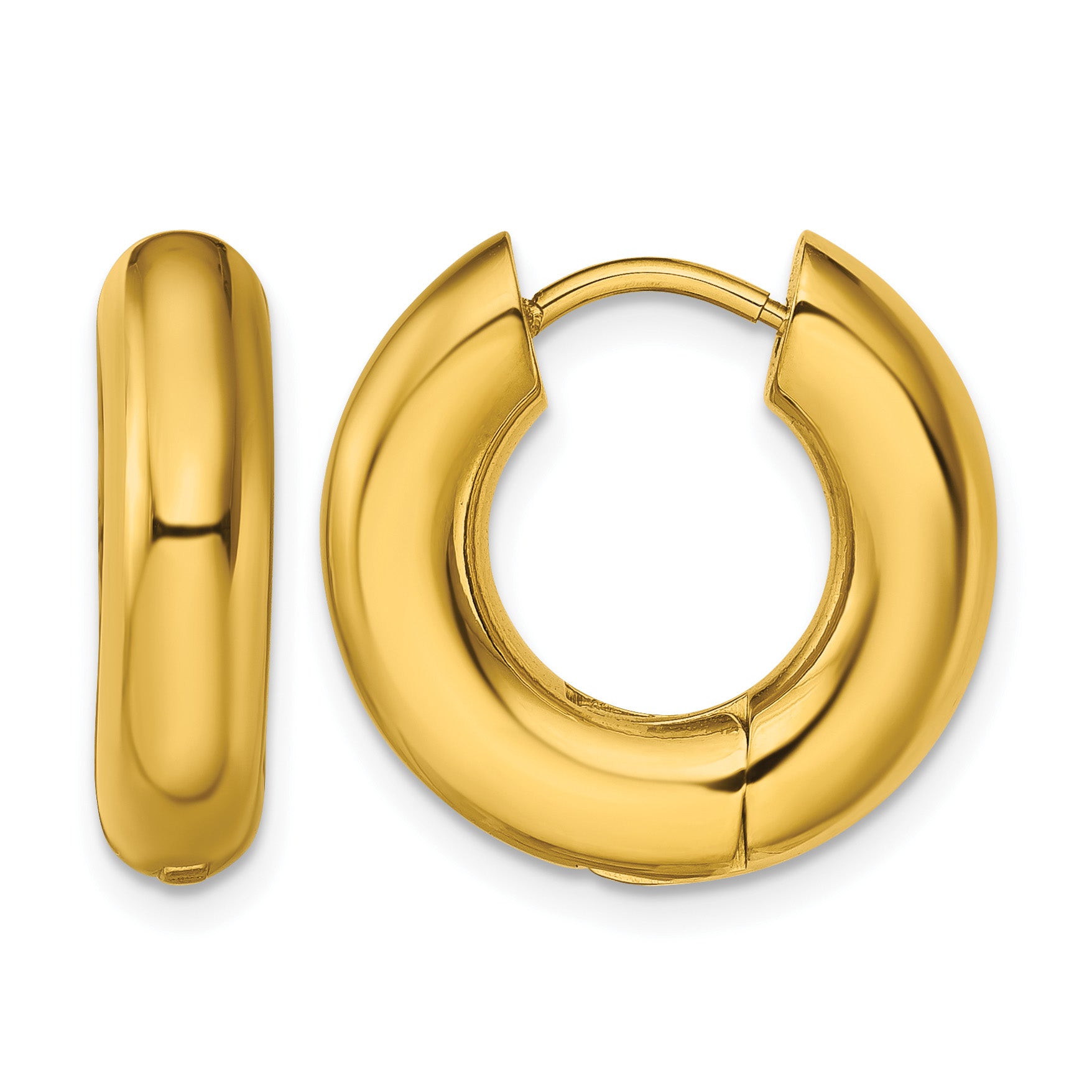 Stainless Steel Gold-Tone Polished Hinged Huggie Hoop Earrings