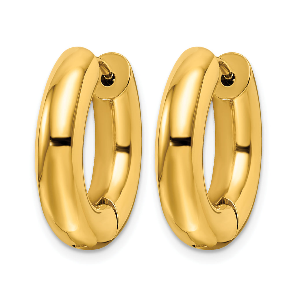 Stainless Steel Gold-Tone Polished Hinged Huggie Hoop Earrings