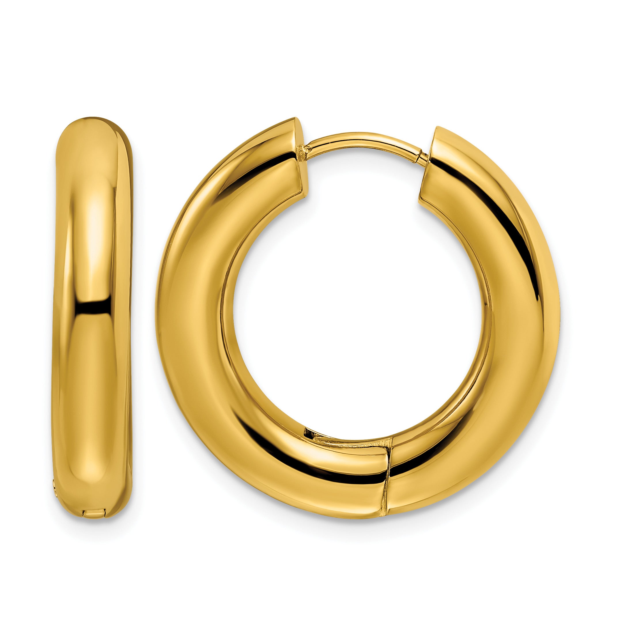 Stainless Steel Gold-Tone Polished Hinged Huggie Hoop Earrings