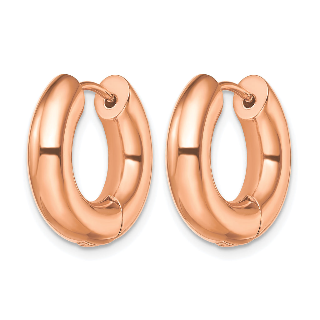 Stainless Steel Rose Gold-Tone Polished Hinged Huggie Hoop Earrings