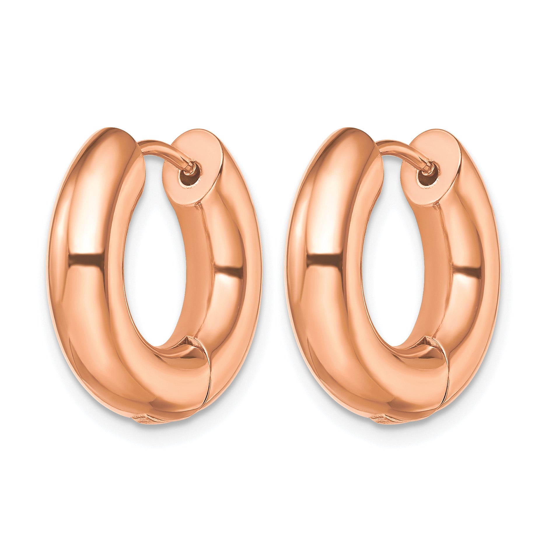 Stainless Steel Rose Gold-Tone Polished Hinged Huggie Hoop Earrings