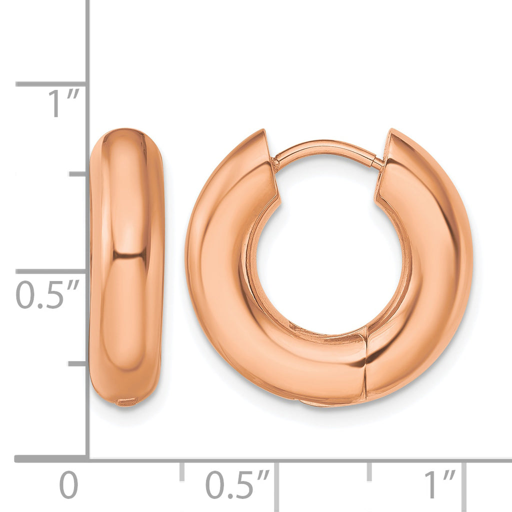 Stainless Steel Rose Gold-Tone Polished Hinged Huggie Hoop Earrings