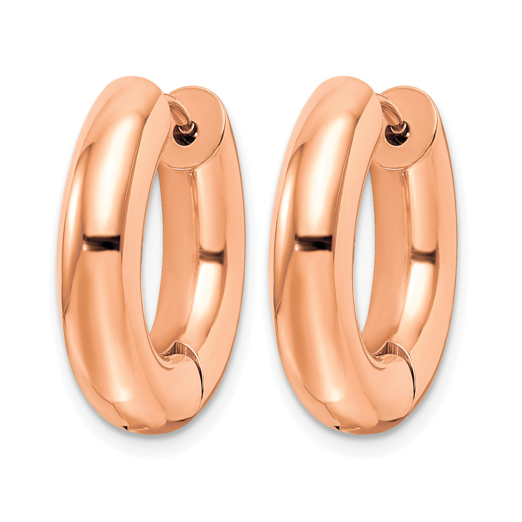 Stainless Steel Rose Gold-Tone Polished Hinged Huggie Hoop Earrings