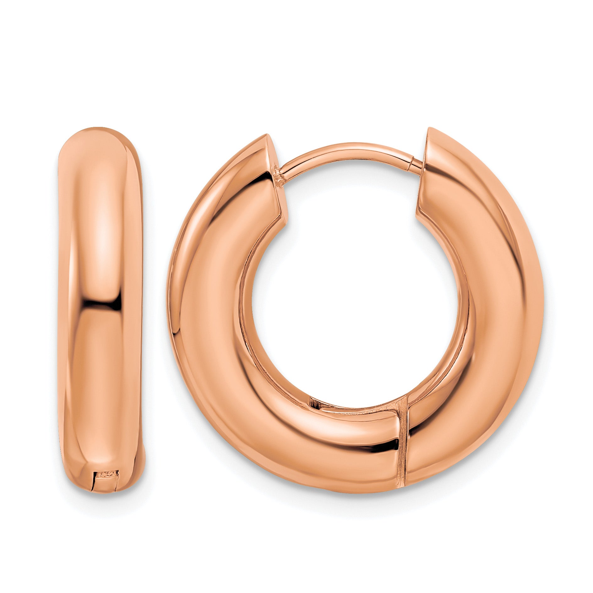 Stainless Steel Rose Gold-Tone Polished Hinged Huggie Hoop Earrings