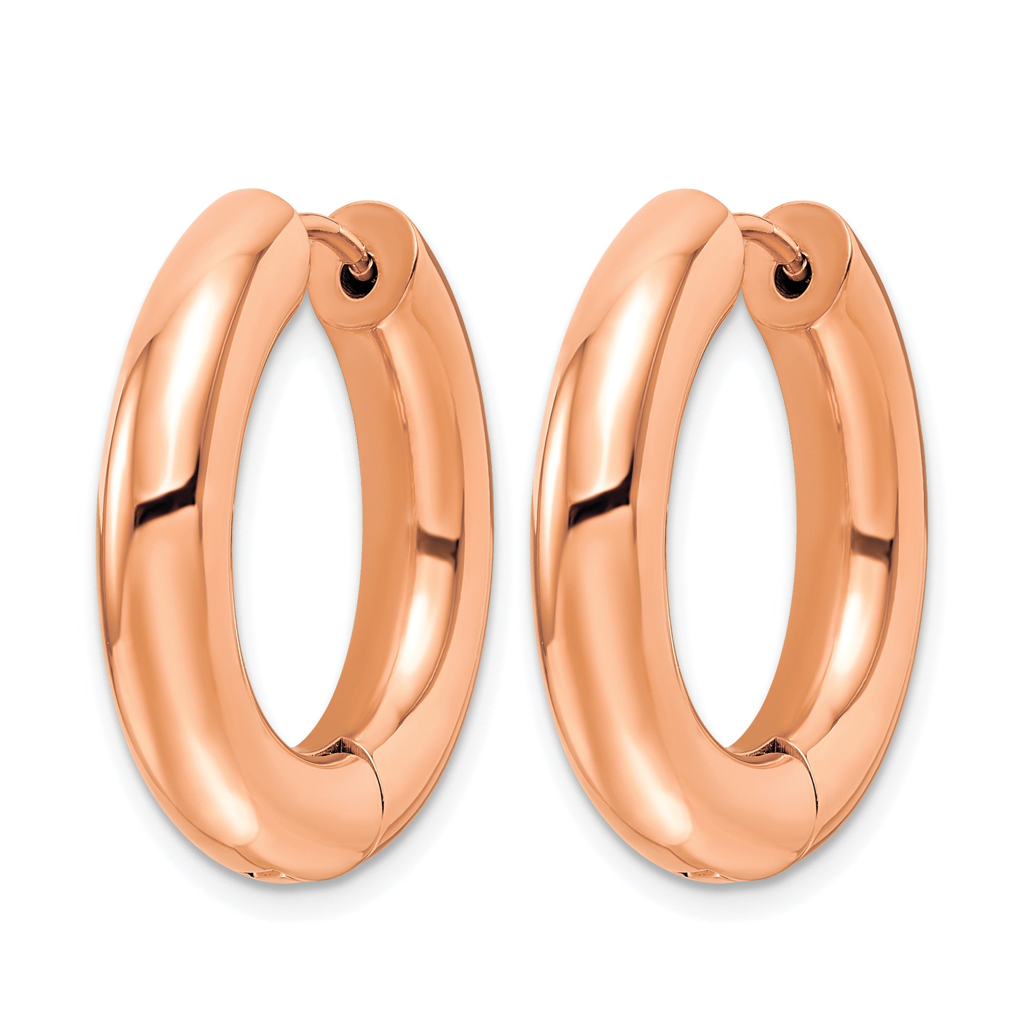 Stainless Steel Rose Gold-Tone Polished Hinged Huggie Hoop Earrings Secondary image