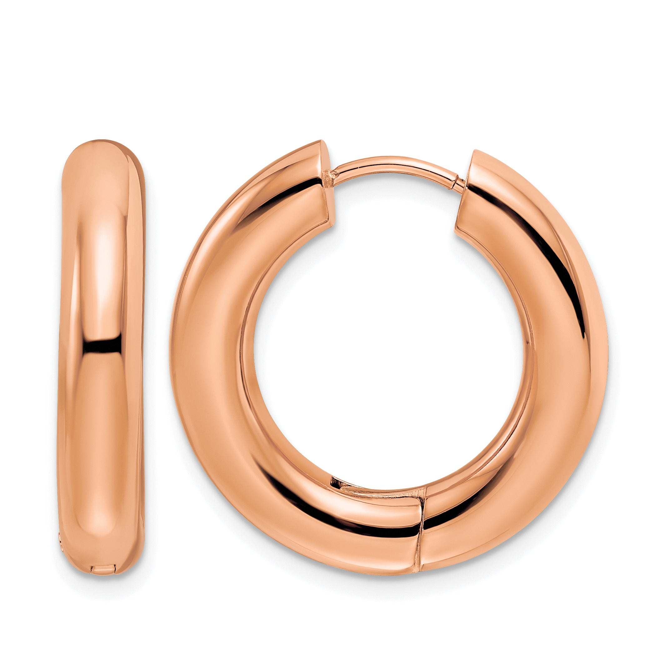 Stainless Steel Rose Gold-Tone Polished Hinged Huggie Hoop Earrings