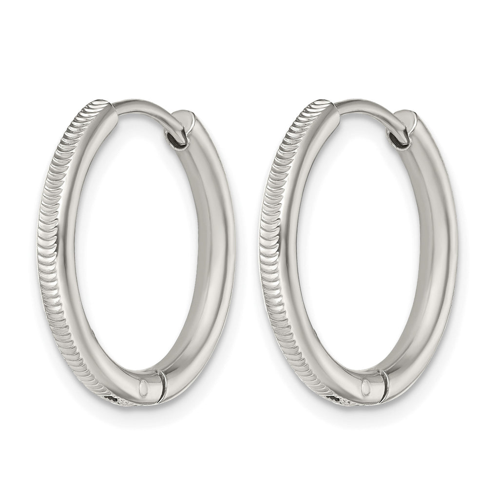 Stainless Steel Polished Textured Hinged Huggie Hoop Earrings