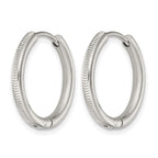 Stainless Steel Polished Textured Hinged Huggie Hoop Earrings