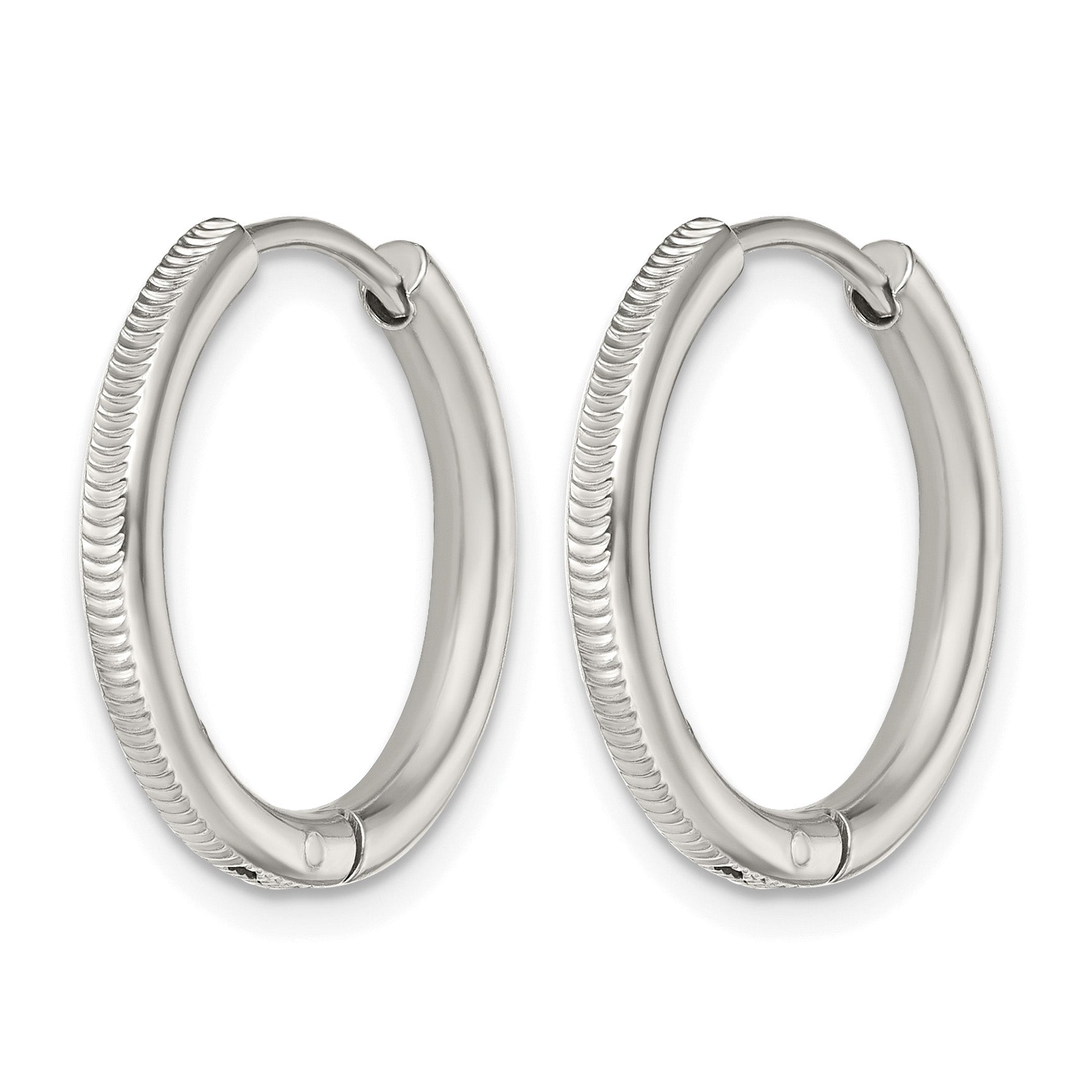 Stainless Steel Polished Textured Hinged Huggie Hoop Earrings
