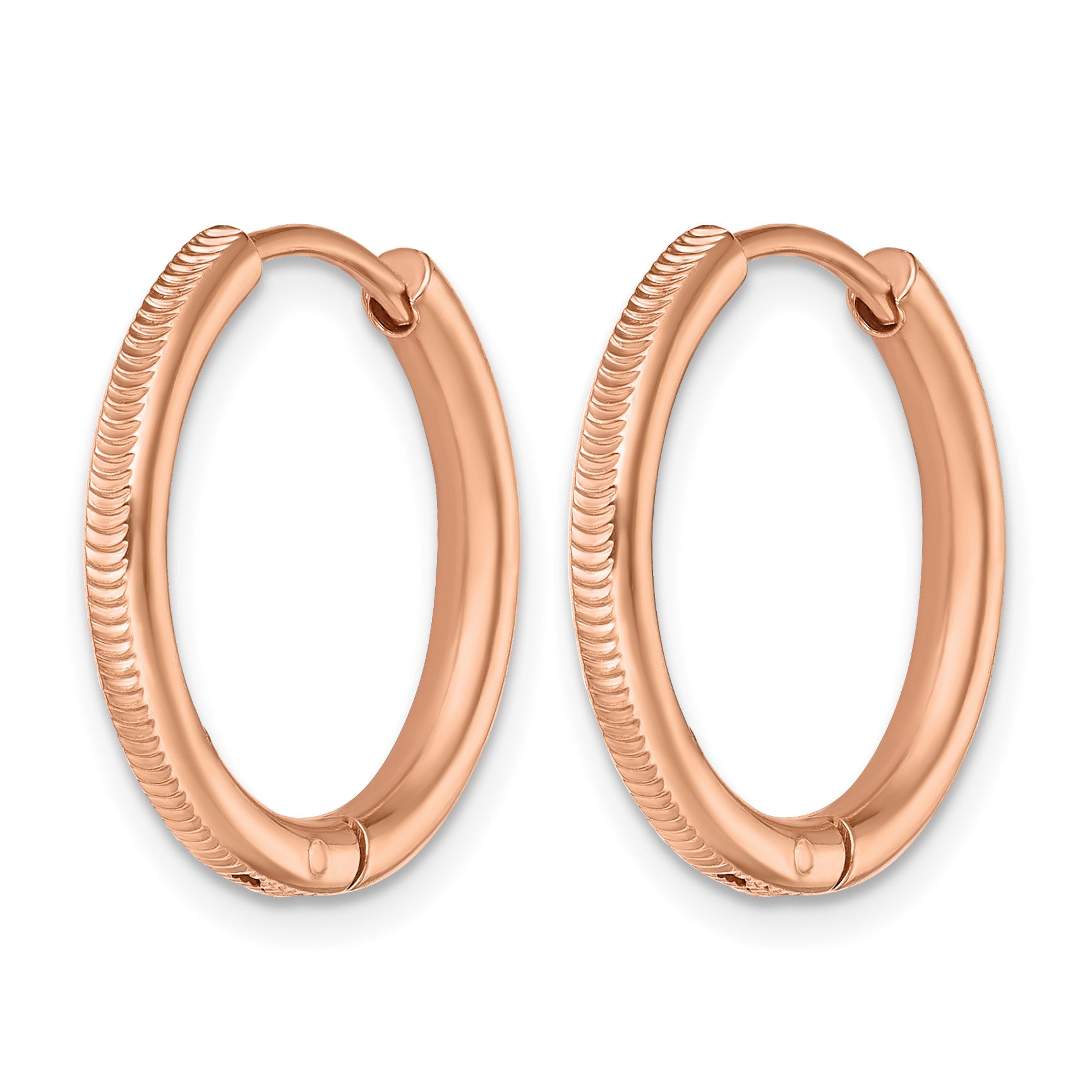 Stainless Steel Rose Gold-Tone Polished Textured Hinged Huggie Hoop Earrings Secondary image