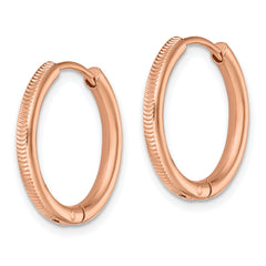Chisel Stainless Steel Polished and Textured Rose IP-plated 2.5mm Hinged Hoop Earrings