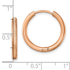 Chisel Stainless Steel Polished and Textured Rose IP-plated 2.5mm Hinged Hoop Earrings