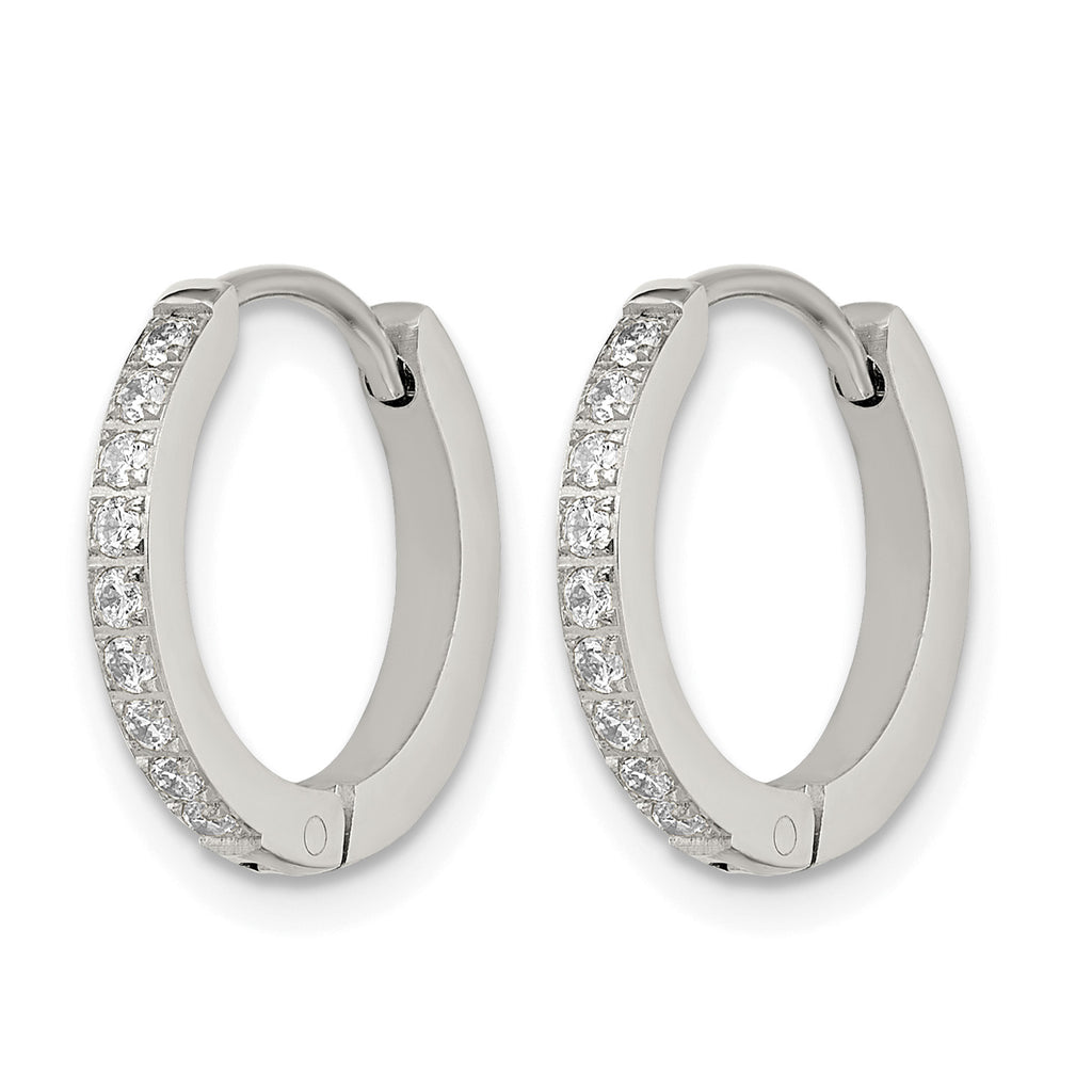 Stainless Steel Polished Hinged Lab-Created Crystal Huggie Hoop Earrings