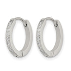 Stainless Steel Polished Hinged Lab-Created Crystal Huggie Hoop Earrings