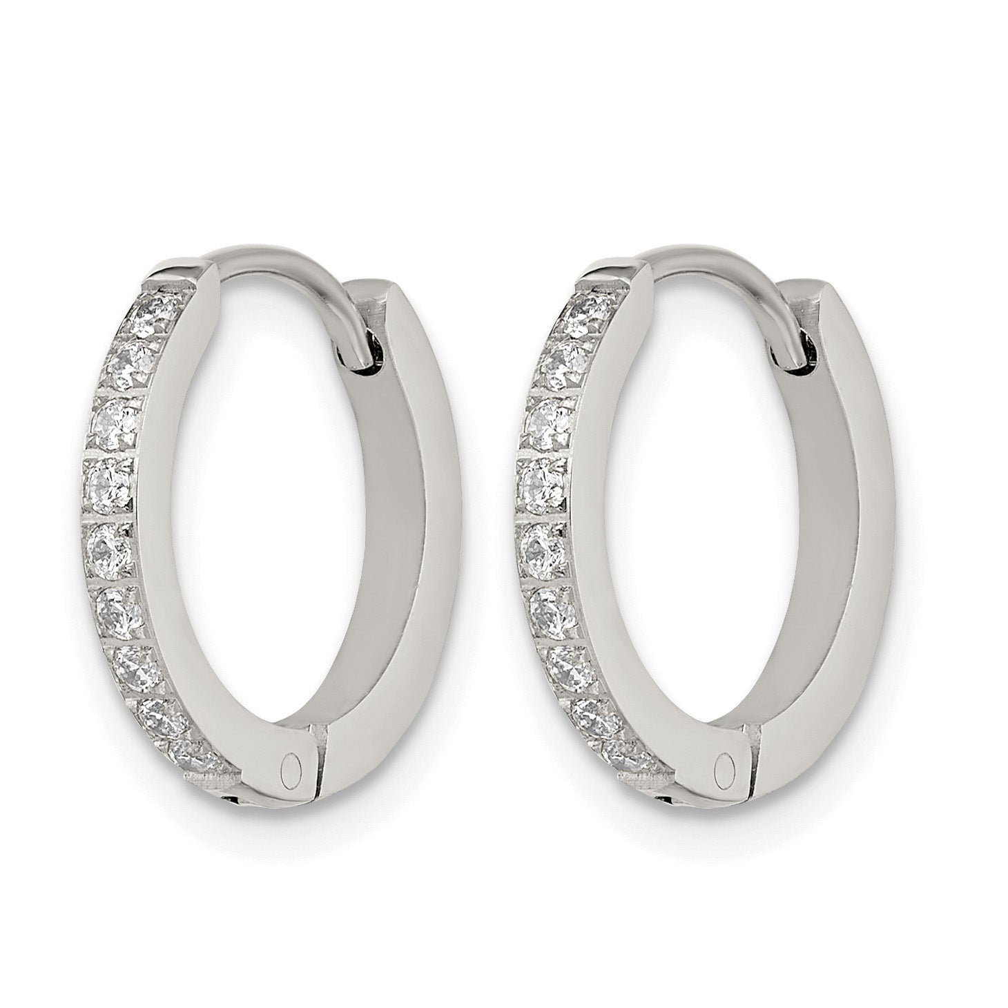 Stainless Steel Polished Hinged Lab-Created Crystal Huggie Hoop Earrings