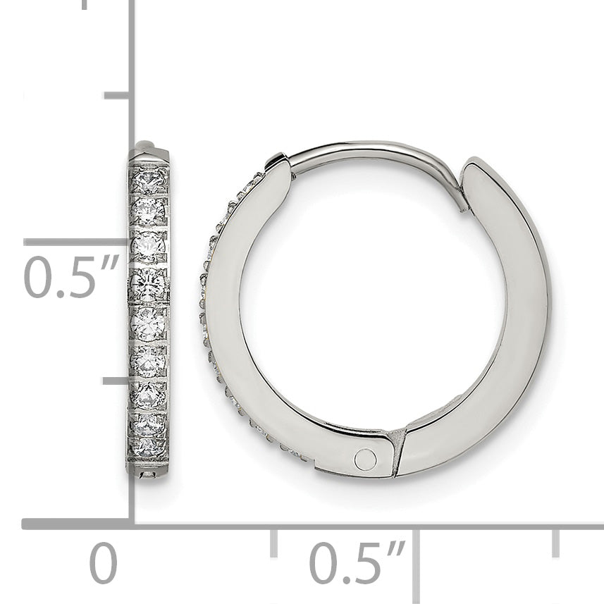 Stainless Steel Polished Hinged Lab-Created Crystal Huggie Hoop Earrings