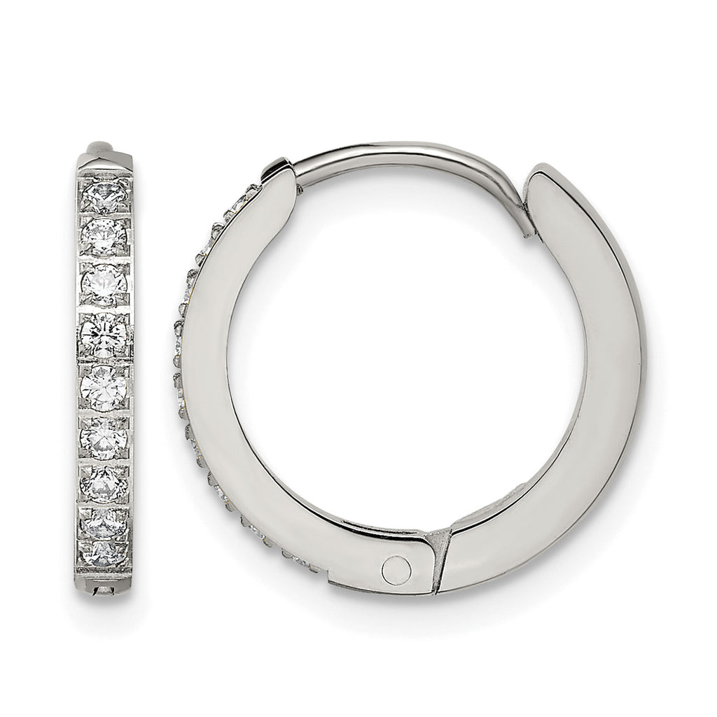 Stainless Steel Polished Hinged Lab-Created Crystal Huggie Hoop Earrings