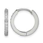 Stainless Steel Polished Hinged Lab-Created Crystal Huggie Hoop Earrings