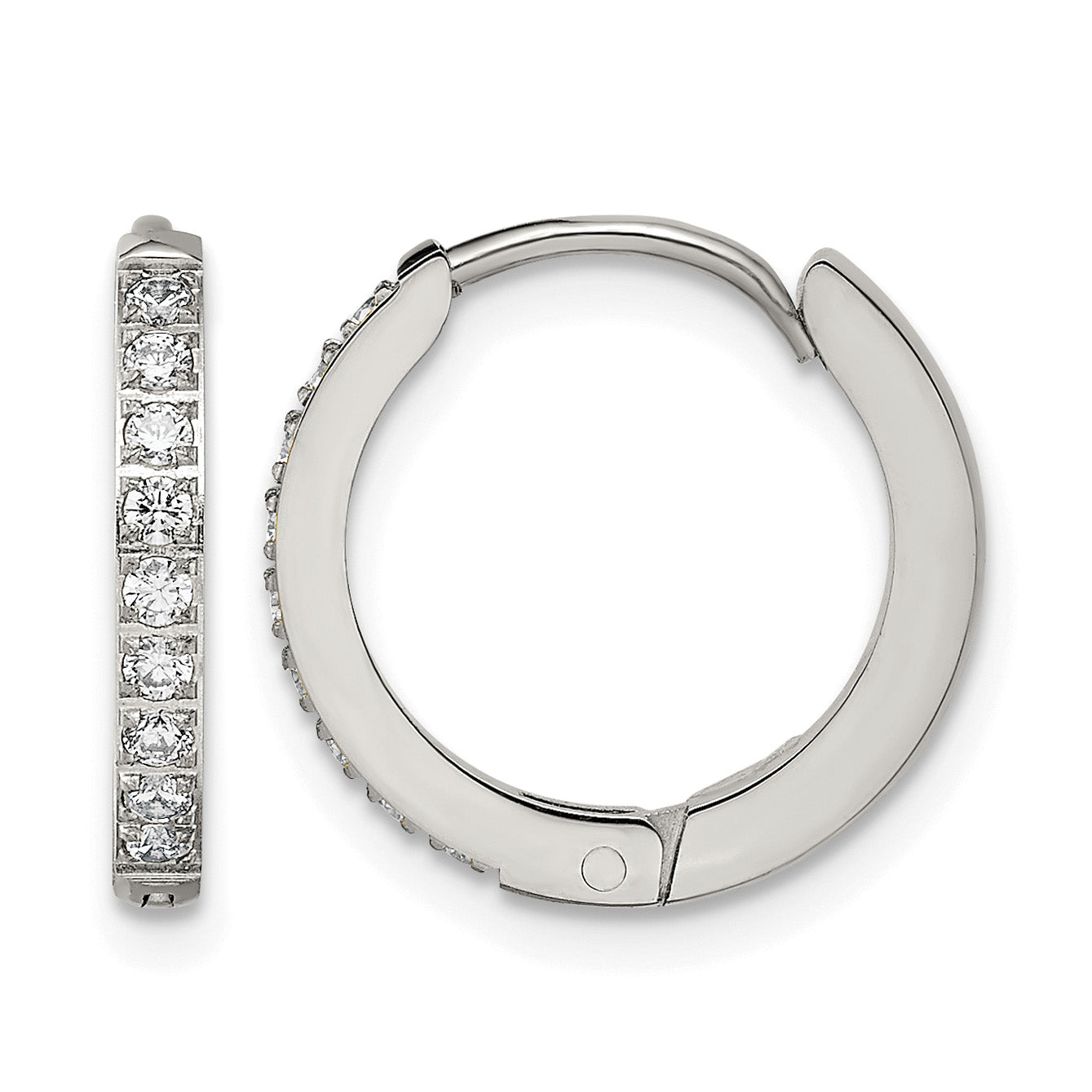Stainless Steel Polished Hinged Lab-Created Crystal Huggie Hoop Earrings