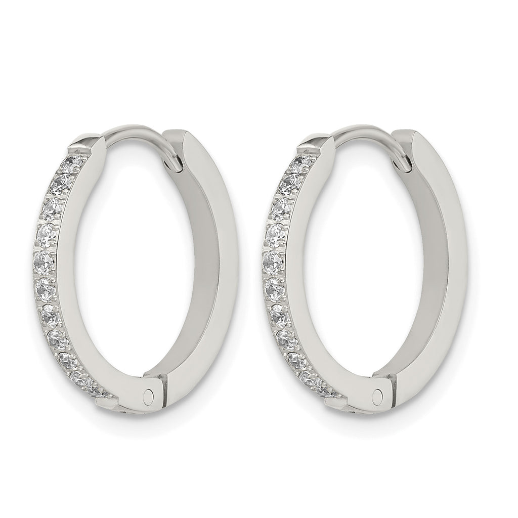 Stainless Steel Polished Hinged Lab-Created Crystal Huggie Hoop Earrings