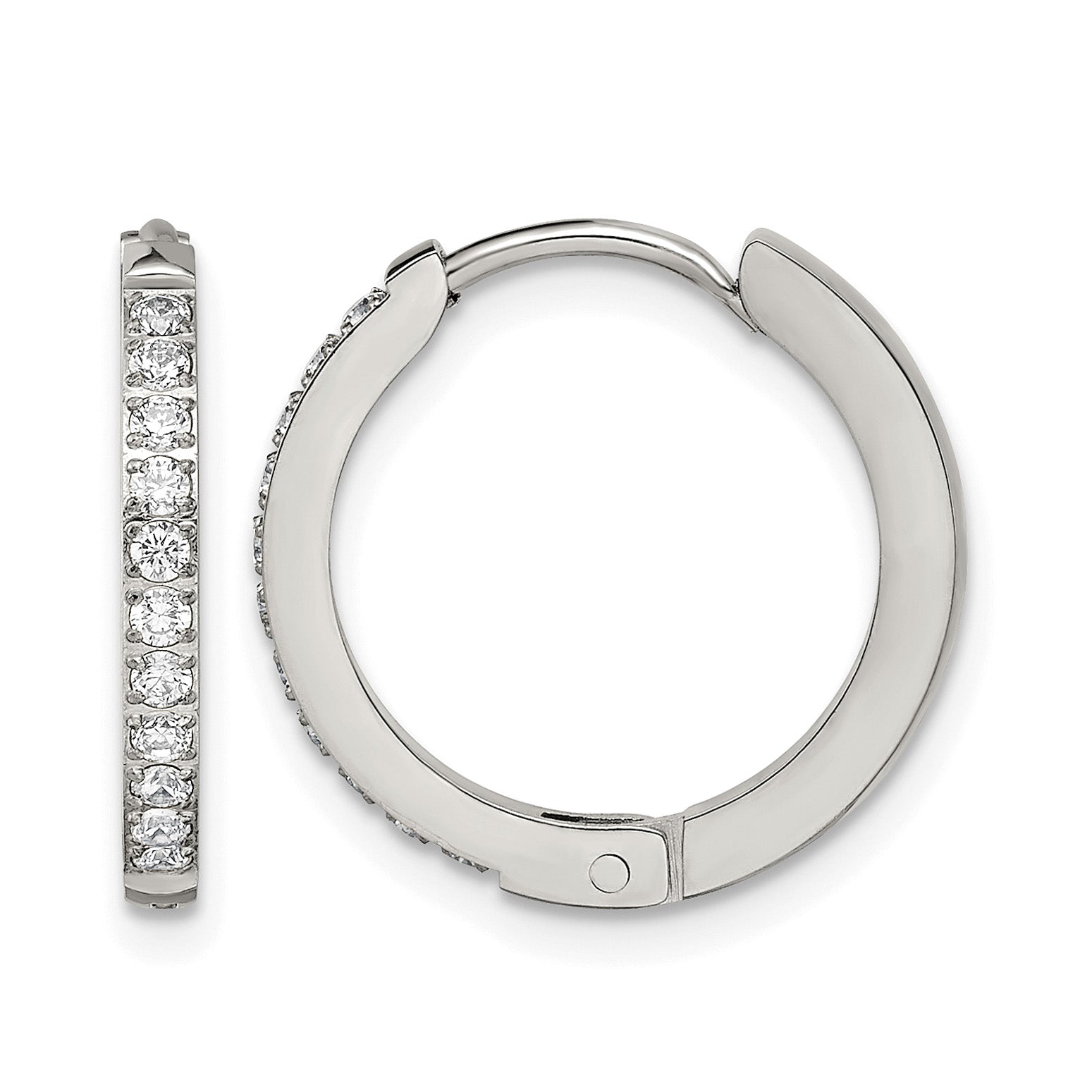 Stainless Steel Polished Hinged Lab-Created Crystal Huggie Hoop Earrings Main image