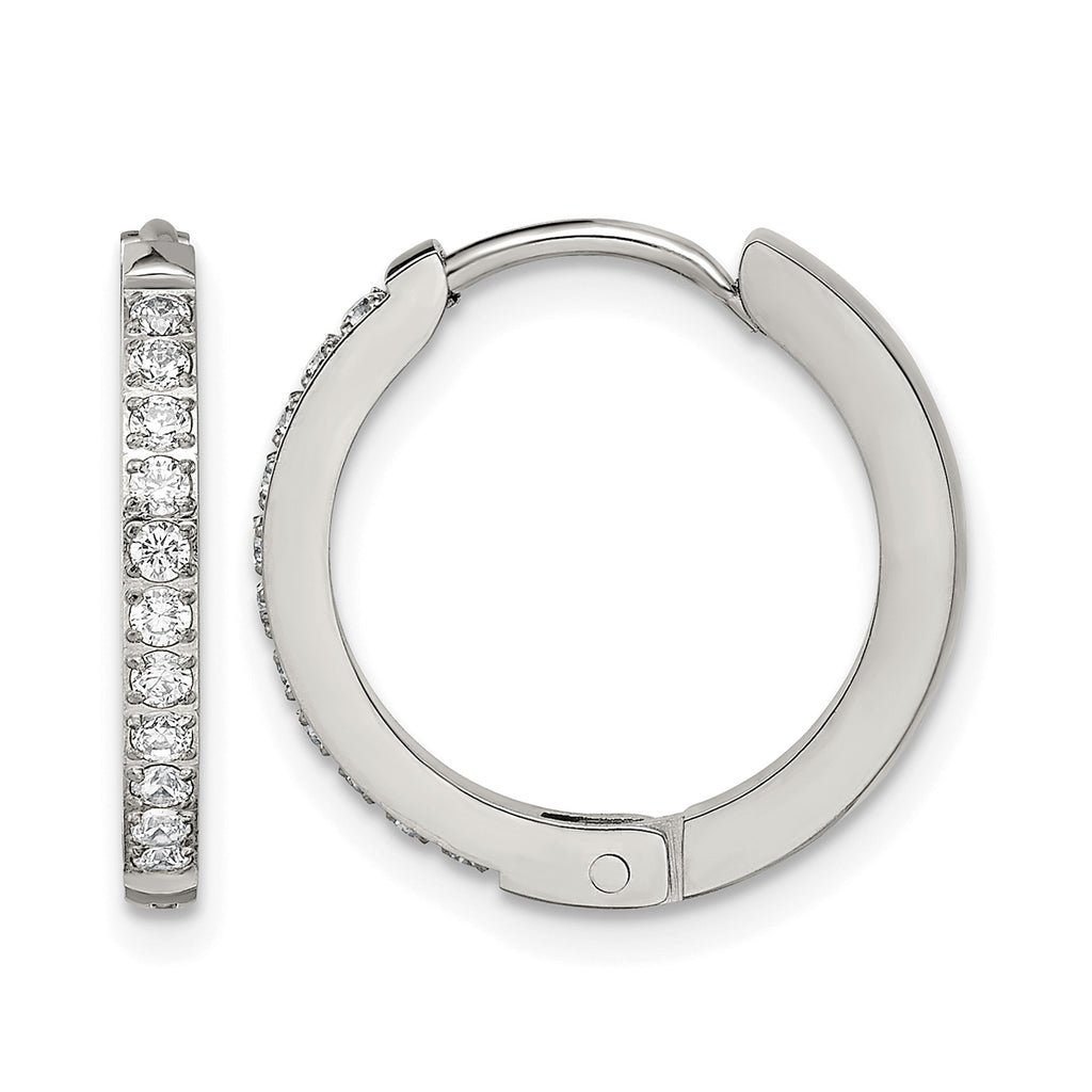 Stainless Steel Polished Hinged Lab-Created Crystal Huggie Hoop Earrings