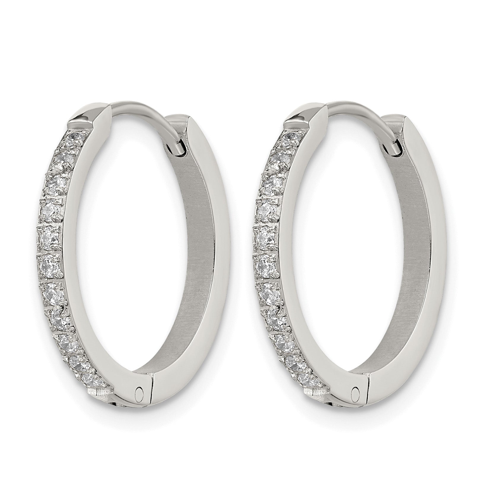 Stainless Steel Polished Hinged Lab-Created Crystal Huggie Hoop Earrings Secondary image